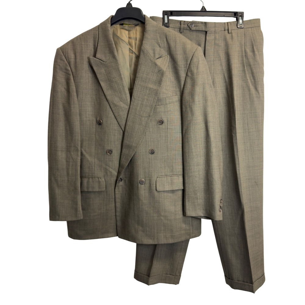 Vintage Pierre Balmain Double Breasted Suit Mens 42R Pleat Cuff Pants 33X30 USA